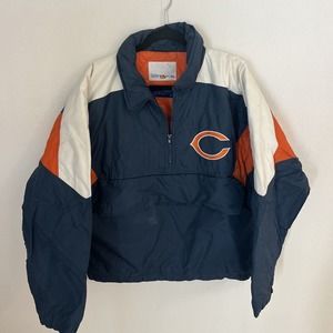 Vtg Chicago Bears Pro Line Blue Pullover Quarter Zip Coat Large